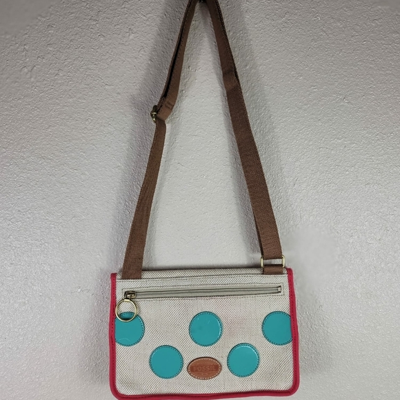 Fossil Canvas Women's Green Silver Crossbody Purse Handbag Colorfully - Picture 7 of 9